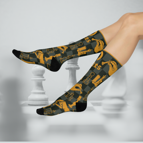 Chess socks grey orange modern chess design