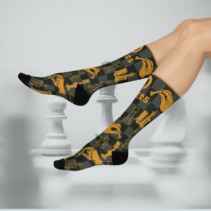 Chess socks grey orange modern chess design