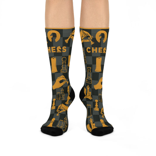 Chess socks grey orange modern chess design front view