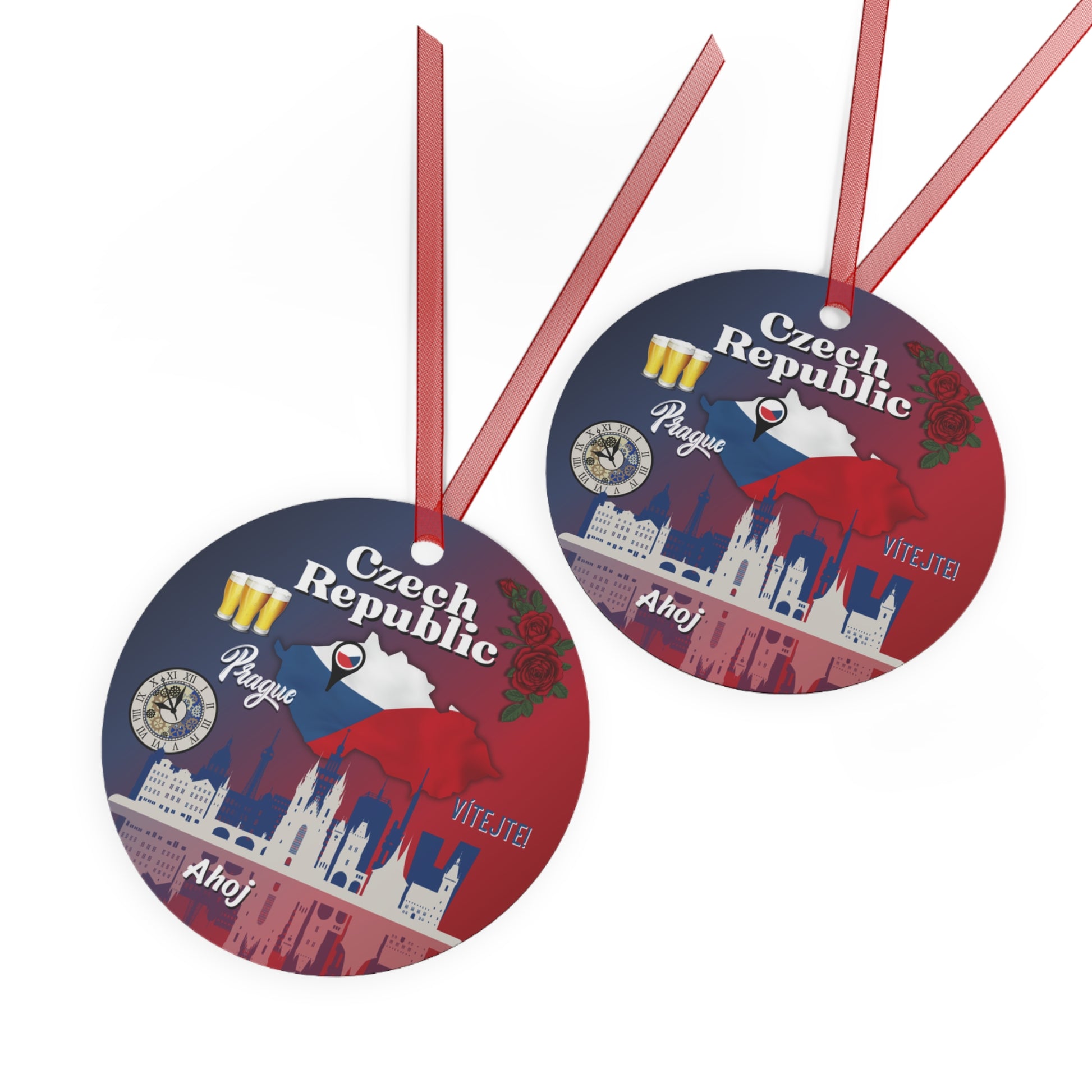 Two round coasters with Czech Republic design on a white background