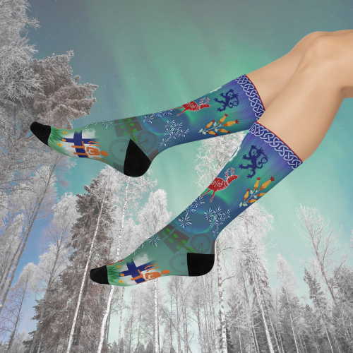Finland socks northern lights folk art