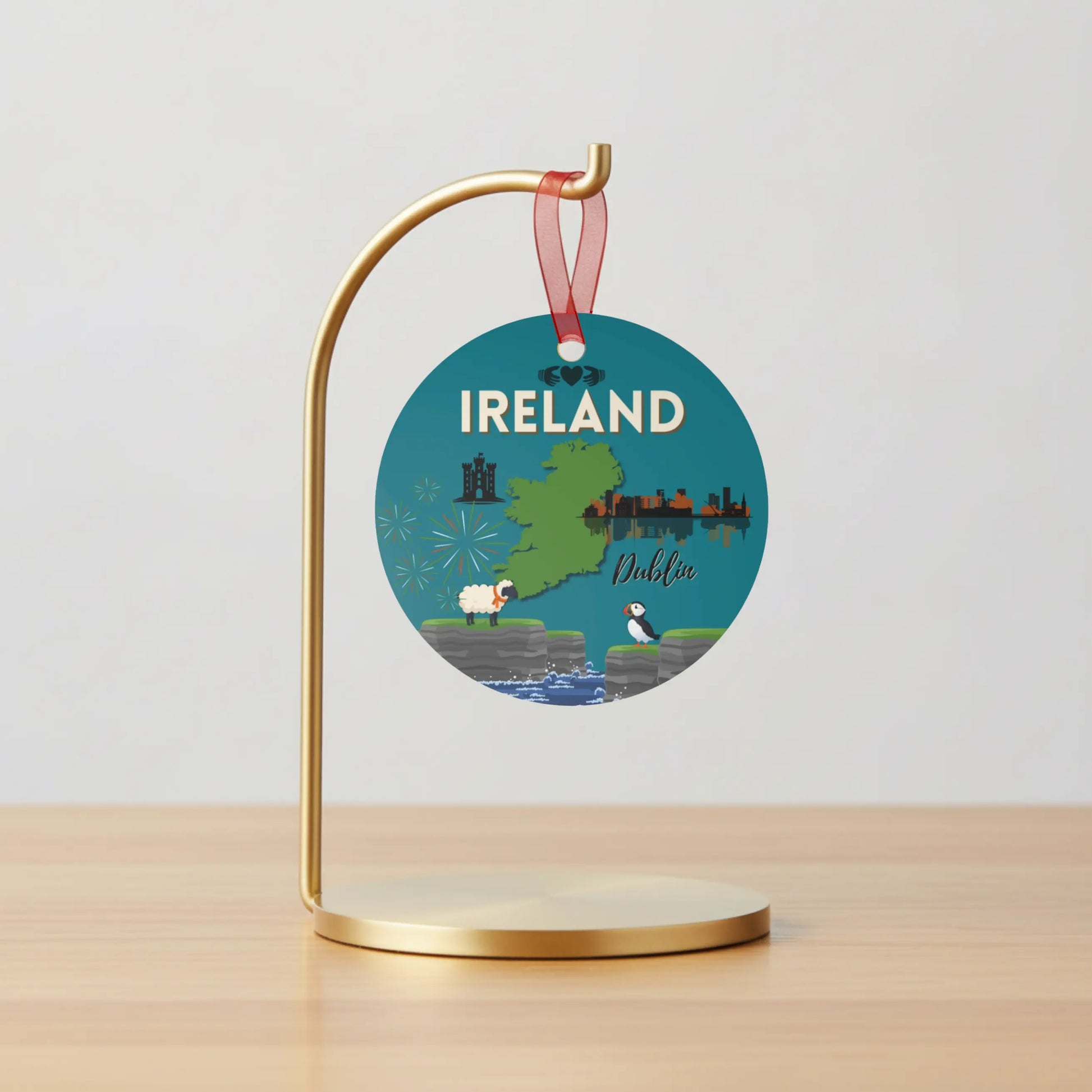 Ireland Travel Ornament – Cliffs of Moher, Puffin, & Dublin Skyline Atlas Wanderlust