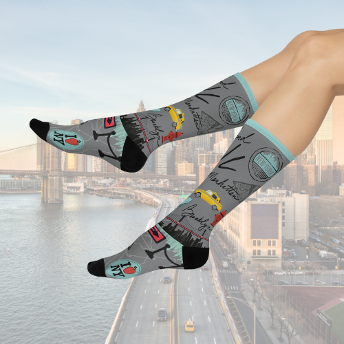 NYC Socks Aqua Map Lady Liberty Unisex Adult Stretchy