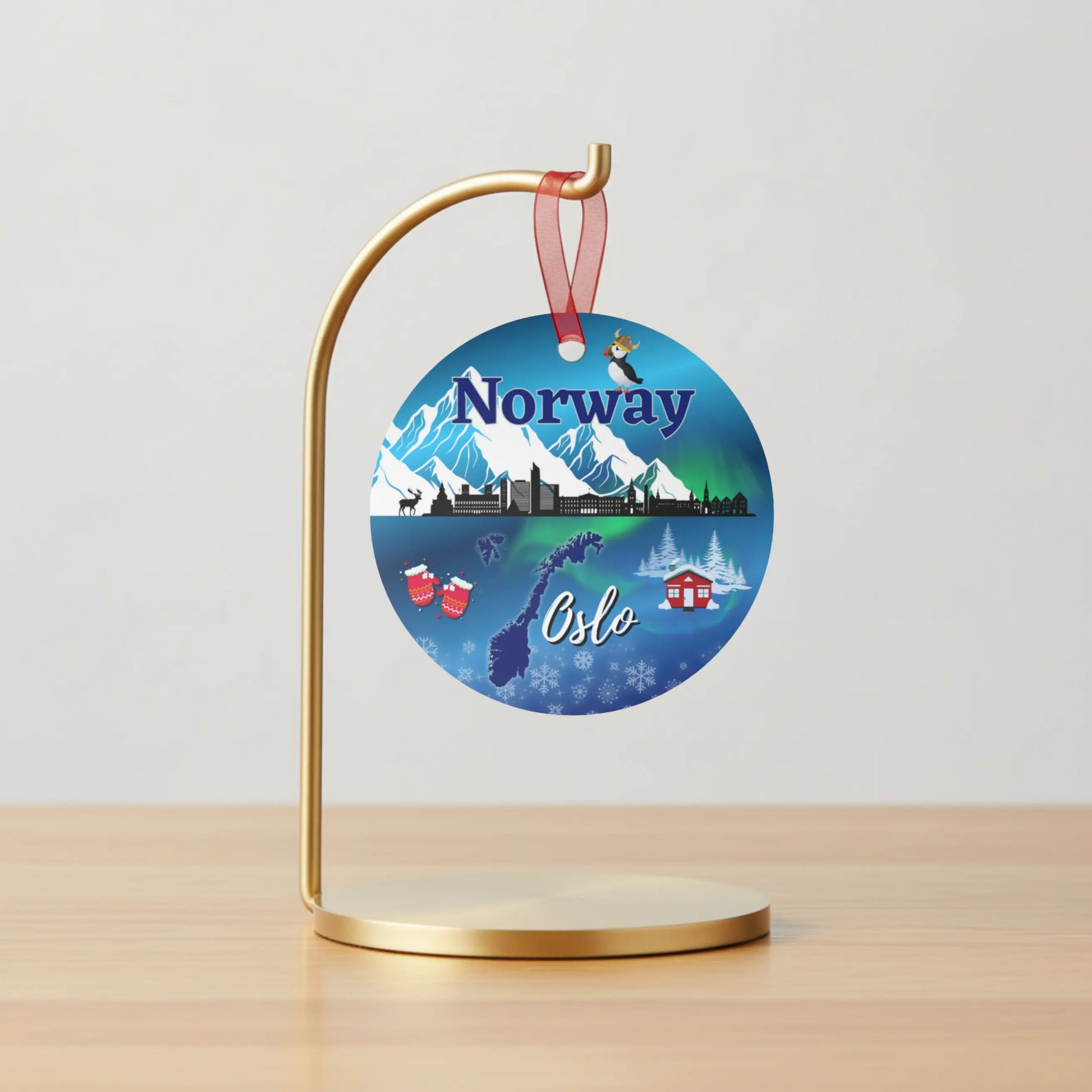 Norway Travel Ornament – Oslo Skyline, Northern Lights & Fjords Atlas Wanderlust