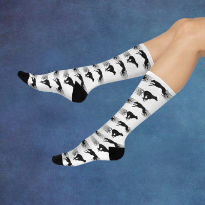 Greyhound Whippet Socks Black and White Unisex Adult Stretchy Mid Calf Original