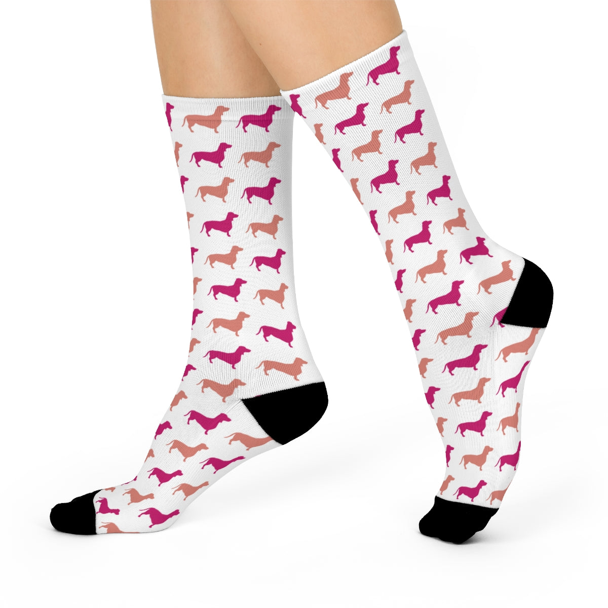 Dachshund Crew Socks! magenta and latte dachshund, great gift! modern, trendy, cute wiener dog socks! - The Dapper Dogg