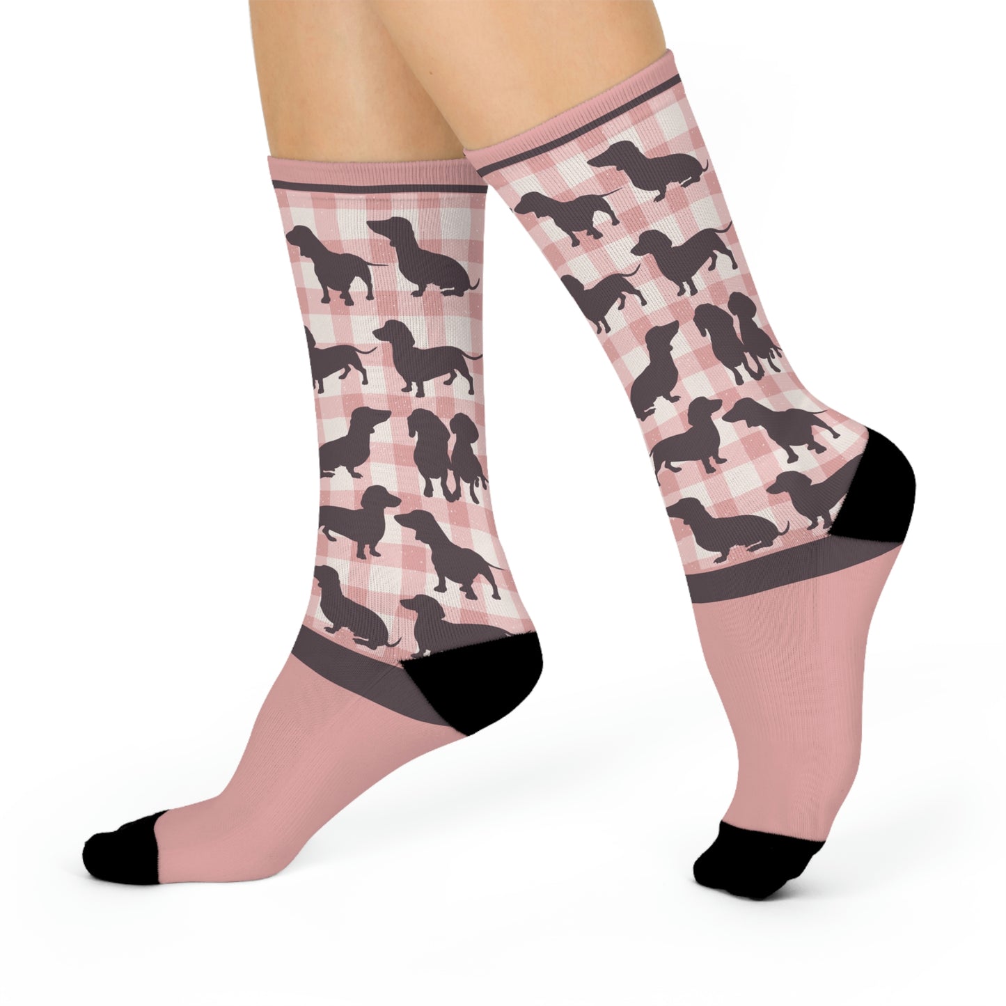 Dachshund Socks Gingham Unisex Adult Stretchy Mid Calf Original