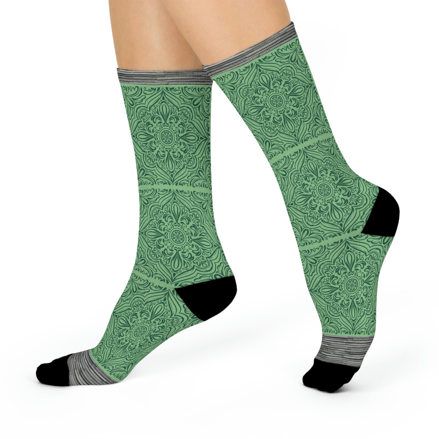 Tile Socks Green Victorian Unisex Adult Stretchy Mid Calf Original