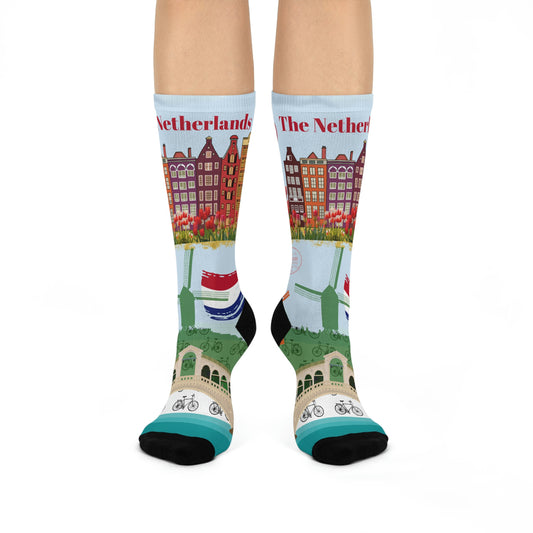 The Netherland Socks Windmills Unisex Adult Stretchy Mid Calf Original