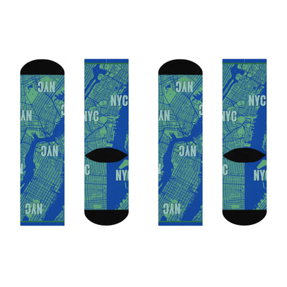 NYC Socks, Blue/ Green Map