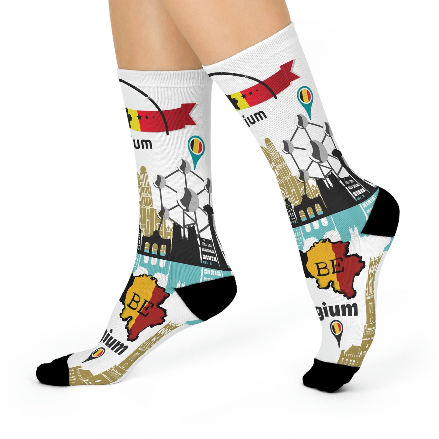 Belgium Socks – Bruxelles Travel Crew Socks Inspired by Culture & Design Atlas Wanderlust