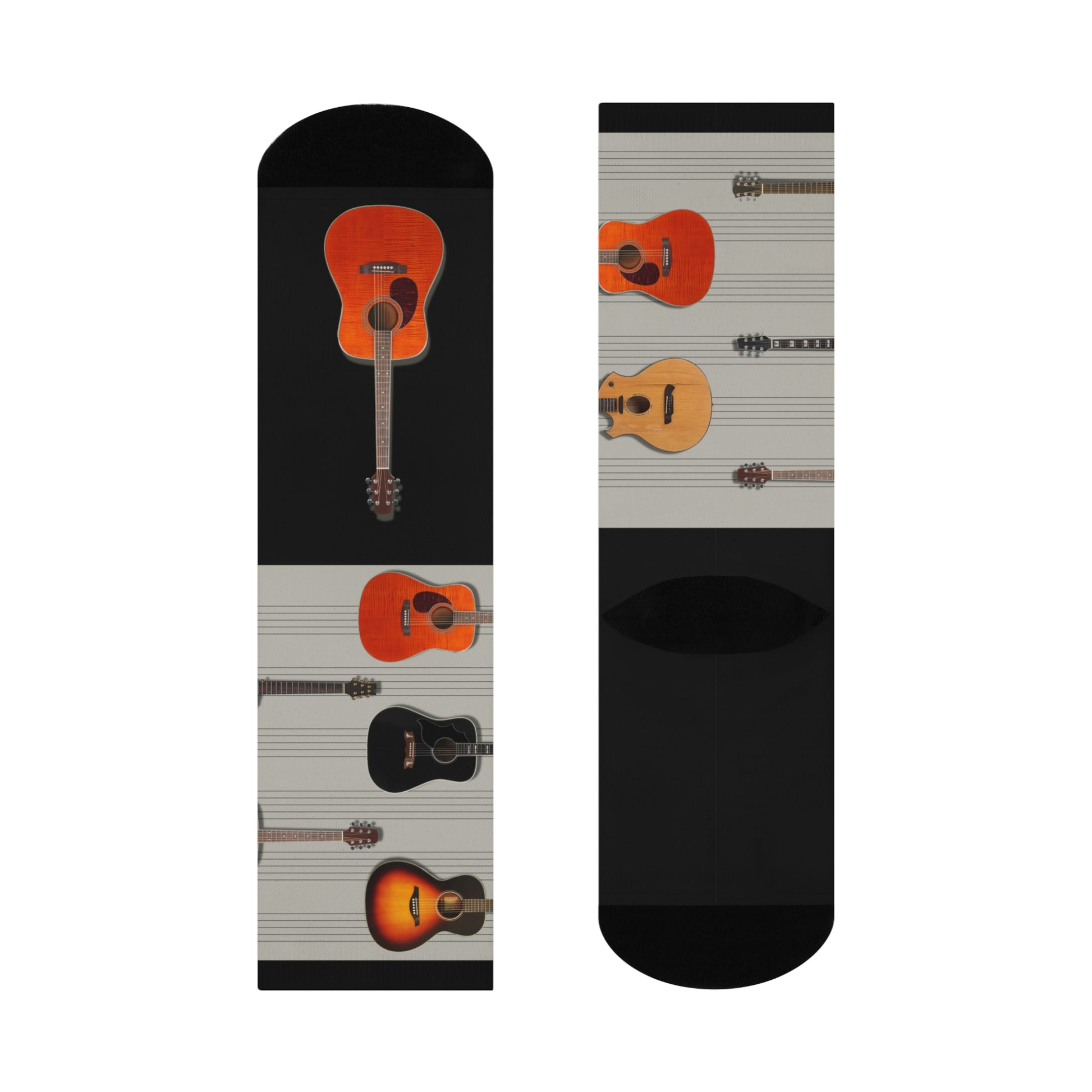 Left Sock with wooden acoustic guitars