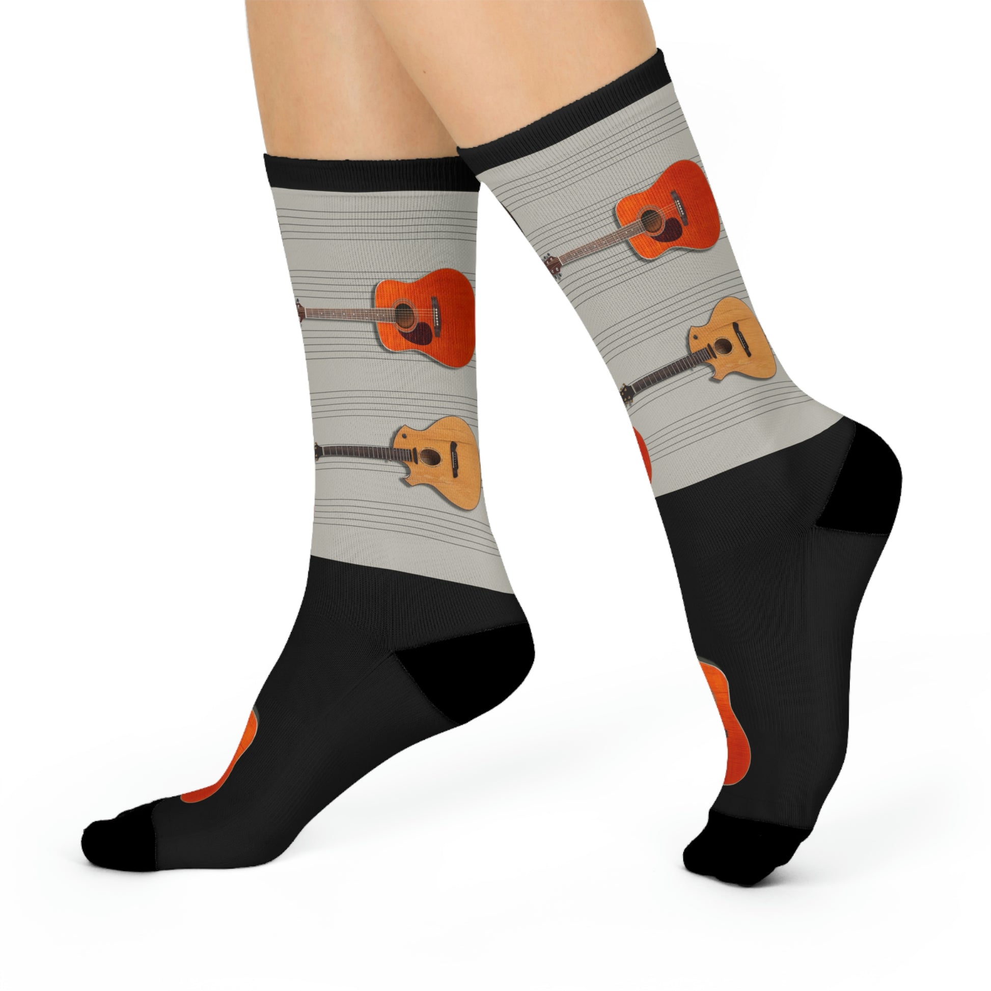 Side View Sock with wooden acoustic guitars
