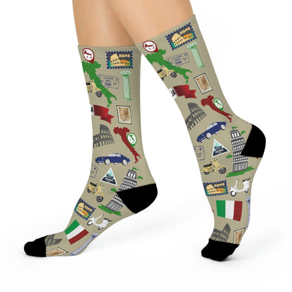 italy themed socks architecture, food, map colotful