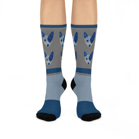 Queensland Blue Healer Socks Blue Face Unisex Adult Stretchy Mid Calf Original