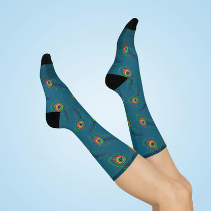 Peacock Socks Paisley Unisex Adult Stretchy Mid Calf Original