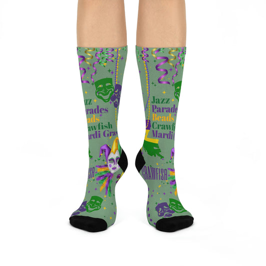 Mardi Gras Socks The Big Easy Unisex Adult Stretchy Mid Calf Original