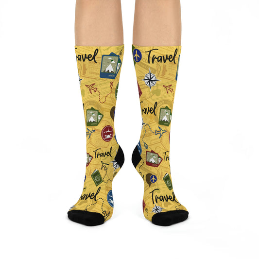 Travel Socks Yellow Compass Unisex Adult Stretchy Mid Calf Original